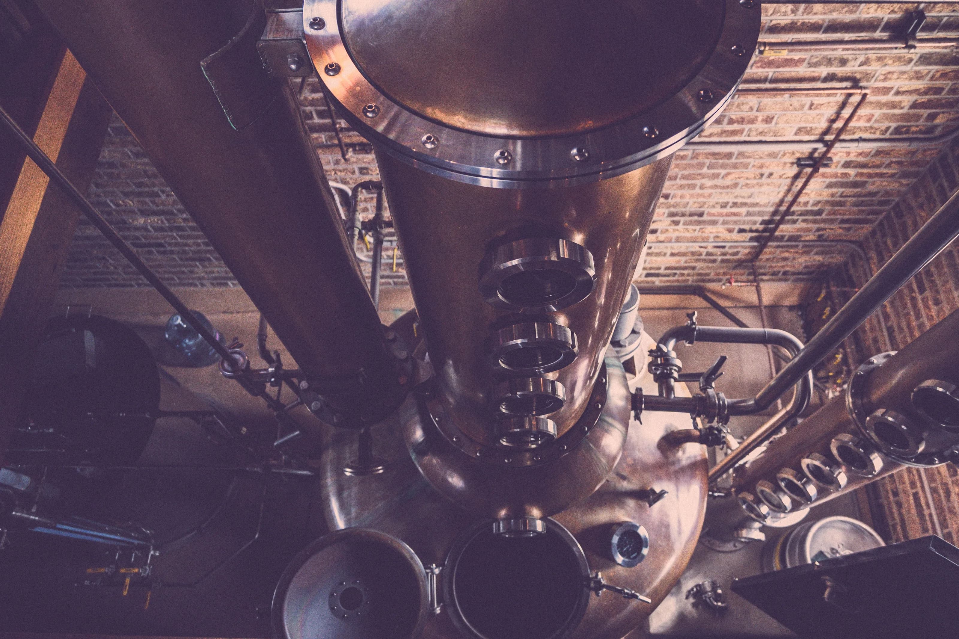 Copper pot stills in a working distillery